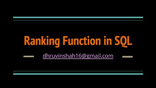 Ranking Function in SQL SERVER