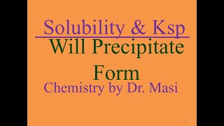 Will Precipitate Form? Precipitate Formation Condition