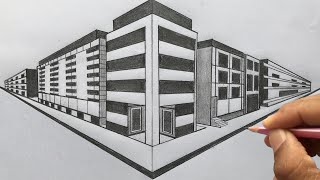 How to Draw using 2-Point Perspective: Draw Buildings of a Town Step by Steps for Beginners