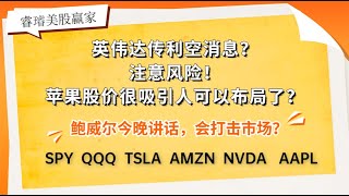 美股第401期｜鲍威尔今晚讲话，会打击市场？英伟达传利空消息？注意风险！苹果股价很吸引人，可以布局了？SPY/QQQ/TSLA/AAPL/AMZN/NVDA