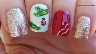 CHRISTMAS TREE BRANCH NAIL ART - Red & Gold Nails For Holidays!