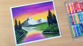How to to draw beautiful scenery with oil pastel  #shorts
