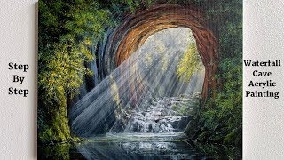 Waterfall Cave STEP by STEP Acrylic Painting Tutorial (ColorByFeliks)