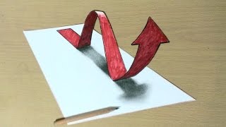 【トリックアート】矢印を上げて下げてまた上げる方法⤴　How to draw trick art with arrows floating on paper