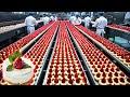 How Strawberry Cheesecakes are made in Factories | Strawberry Cake Industry Production