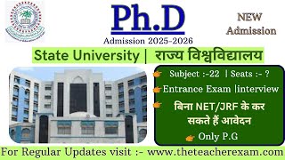 State university new phd admission Notification 2025 without NET/JRF| Govt university phd admission