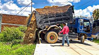 First Starting A New Project! Filling Land By Bulldozer Pushing Soil With 5ton Trucks