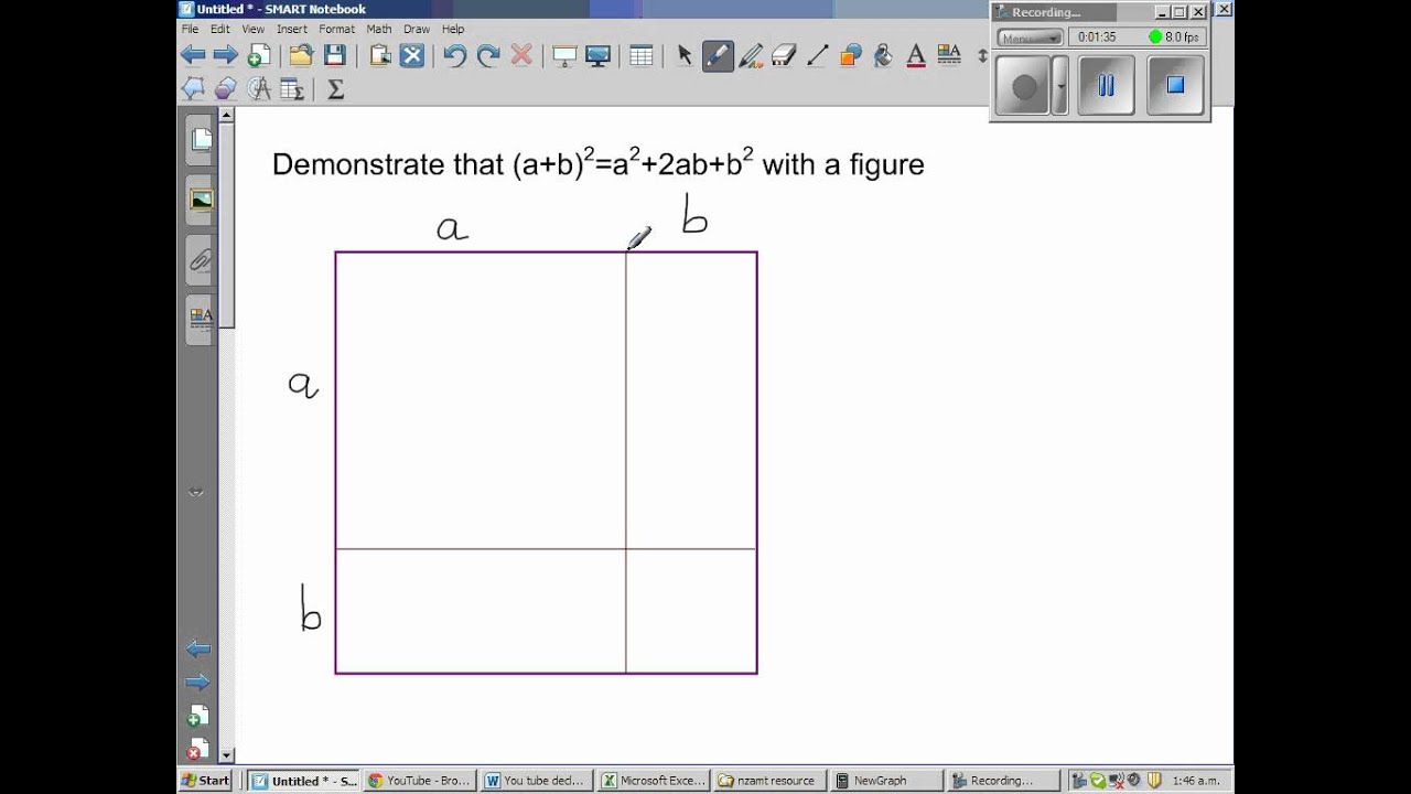 Visual Proof Of (a+b)^2 = (a^2+2ab+b^2) - YouTube