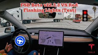 FSD Beta v12.3.3 (Supervised) VS. Red Flashing lights (Test)