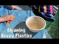 ASMR Request/Cleaning heavy plastics (No talking) Home from the lake! Must clean rafts for storage.