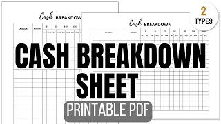 Cash Breakdown Sheet Printable PDF