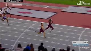 Superman dive gives a university athlete a win in the 400m