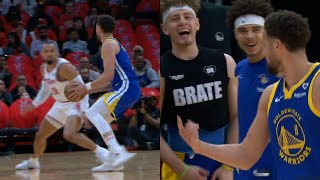 Klay Thompson points at Dillon Brooks and has words for him after hitting a 3 😂