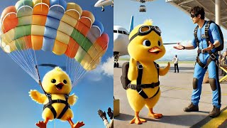 The Little Yellow Duck Is So Happy To Learn Skydiving#cartoon #duckstory #funny