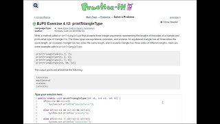 Java Practice It | Exercise 4.12: printTriangleType | if/else, method basics, parameters