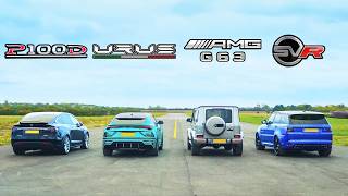 Lamborghini Urus v Tesla Model X v Mercedes-AMG G63 v Range Rover Sport SVR: DRAG RACE