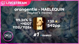 osu! | eternum | orangentle - HAELEQUIN [toybot's Insane] +HD,DT 99.34% FC 542pp #1 | Livestream!