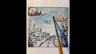 How to paint a snowy landscape 🌲❄️ #easy #art #fountainpen #watercolor #drawingideas #snowpainting