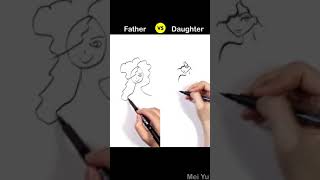 DAD vs DAUGHTER Draw Off | Draw Pretty Girl #artshorts #shorts #drawing