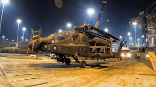 AH-64 Apache Helicopters Loaded Onto the Alliance Fairfax, Kuwait 2023