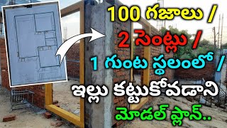 100 గజాలు | 2 సెంట్లు | 1 గుంట స్థలంలో ఇల్లు కట్టుకోవడాని మోడల్ ప్లాన్ // 22 × 40 north facing plan