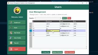 User Management Admin - Library System (Python Tkinter & SQLITE - Desktop App Demo)