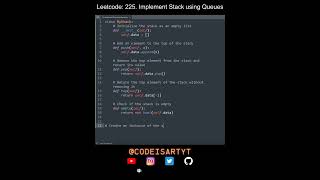 Leetcode 225. Implement Stack using Queues in Python | Python Leetcode | Python Coding Tutorial