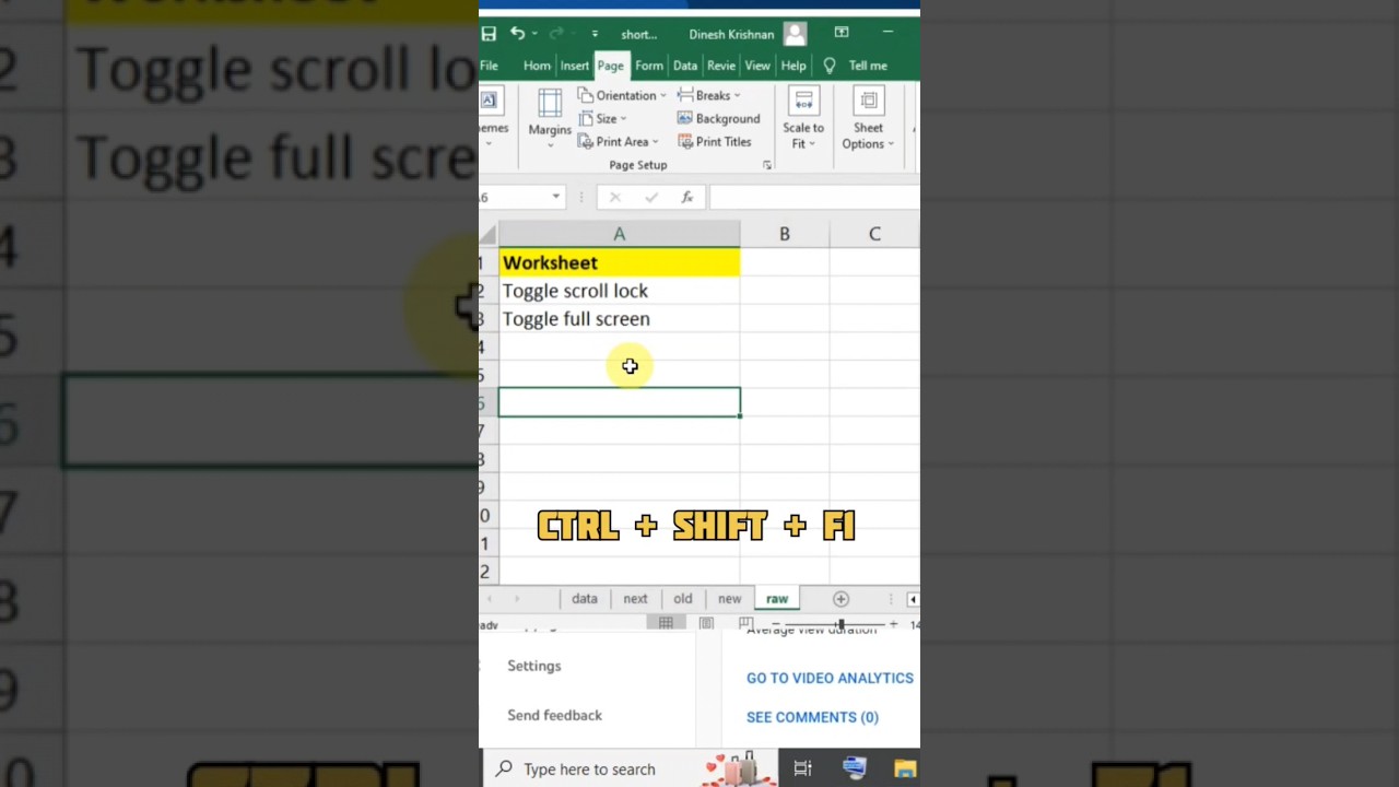 Excel shortcut and tips. Short for shortcuts 11. full screen fine scroll lock #shortvideos