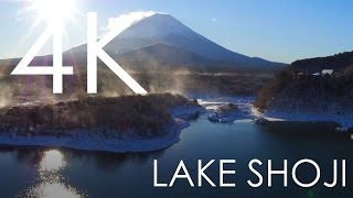 Mt.Fuji and Lake Shoji in Winter / 空撮 冬の精進湖 富士山 [4K]