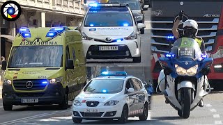 Barcelona Police cars and Ambulances responding