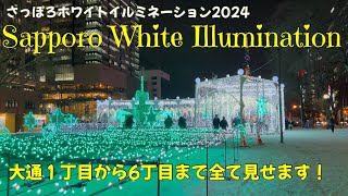 【4K】さっぽろホワイトイルミネーション2024 /大通会場1丁目から6丁目まで車いすでさんぽしてみた