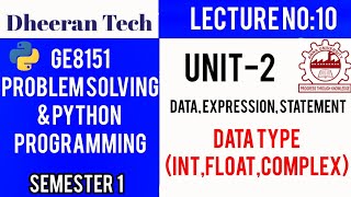 GE8151|PROBLEM SOLVING AND PYTHON PROGRAMMING |PSPP|Manojkumar Lectures | Data types