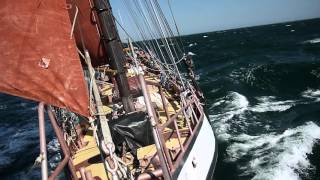 Riding the waves in the three masted schooner Trinovante.