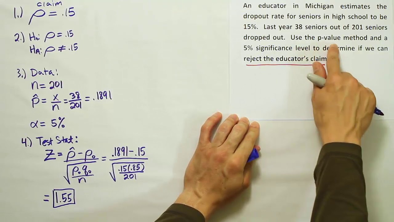Proportion Hypothesis Testing Example 1 Youtube