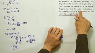 Proportion Hypothesis Testing, example 1