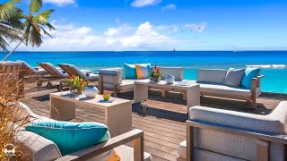Outdoor Beach Cafe Ambience with Sweet Bossa Nova Jazz Music & Ocean Wave Sounds for Upbeat Moods