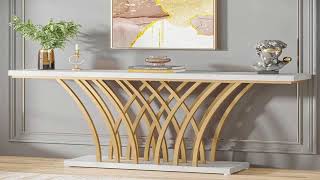 Tribesigns 59 inch Gold Console Table, Modern Entryway Table with Grid-Shaped Metal Base for En