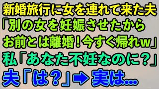 【スカッとする話】新婚旅行に女を連れて来た夫「別の女を妊娠させたからお前とは離婚！今すぐ帰れｗ」私「あなた不妊なのに？」夫「は？」→実は