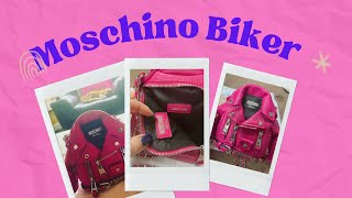 Moschino Leather Biker Jacket Bag Review + what fits #moschino #handbags #pink #wimb #whatsinmybag