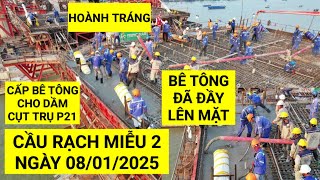 Hoành tráng quá trình bơm bê tông dầm cụt trên trụ P21 - Cầu Rạch Miễu 2 BÊ TÔNG ĐÃ ĐẦY LÊN MẶT CẦU