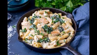 Alfredo Chicken One Pot Pasta with Kale and Rigatoni Recipe