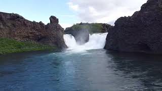 Hjálparfoss waterfall from above - Iceland by drone