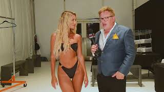 Model Sierra Sky gets ready for her runway walk for Designer O' Polly at Paraiso in Miami Swim Week