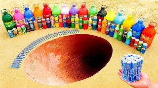 Experiment: Big Coca Cola, Different Fanta, Monster, Sprite, Chupa Chups and Mentos Hole Underground