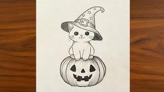 How To Draw Halloween Cat Easy Step By Step Halloween stuff Drawing For Beginners With Pencil