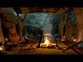 Spend a Night in a Rainy Forest Cave 8 Hours- | crackling fire & rain sounds