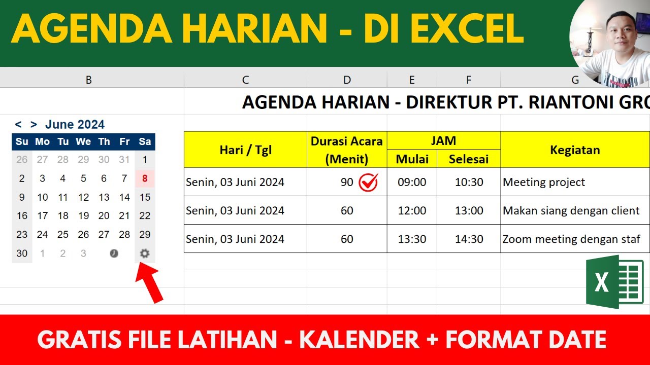 Membuat Agenda Harian Otomatis Di Excel Gratis File Latihan Youtube