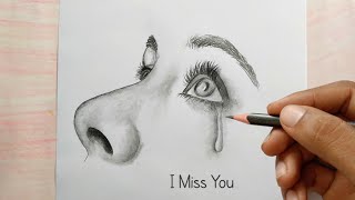 I Miss You😢| Girl Crying face drawing | Pencil Sketch step by step