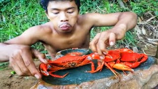 Cook crab Fillets delicious Eat crab delicious| wildlife cooking video |cooking video |village