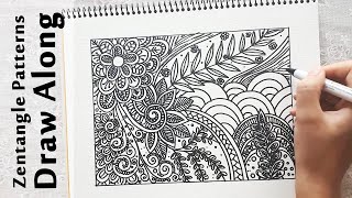 Meditative Doodle Art || Slow Pace Draw Along Tutorial  || Zentangle art